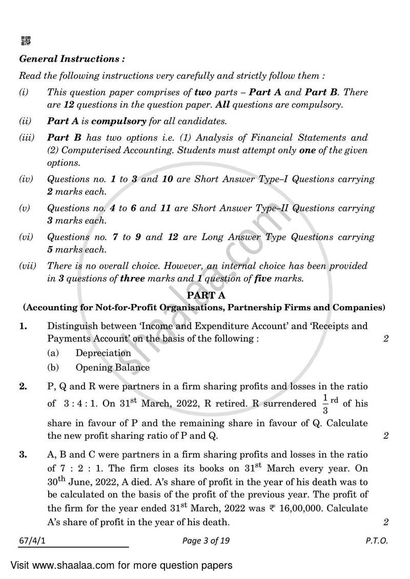 Accountancy 2021-2022 - CBSE 12th - Class 12 - CBSE (Central Board of Secondary Education) question paper with PDF download