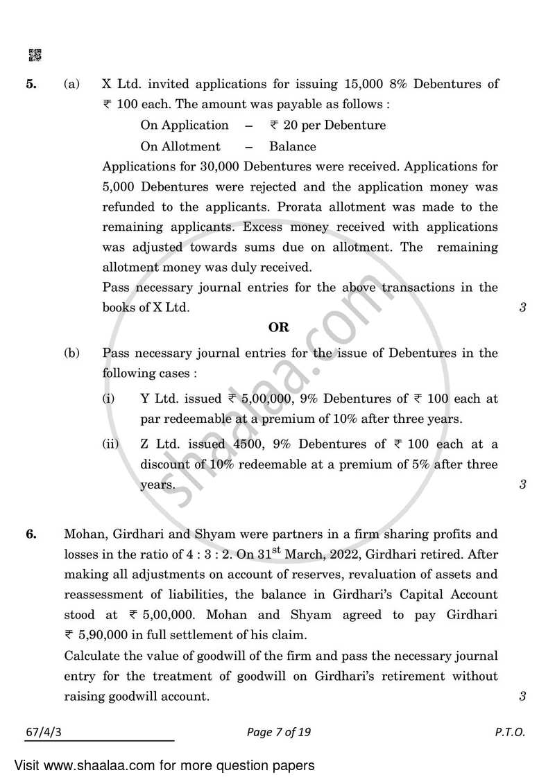Accountancy 2021-2022 - CBSE 12th - Class 12 - CBSE (Central Board of Secondary Education) question paper with PDF download