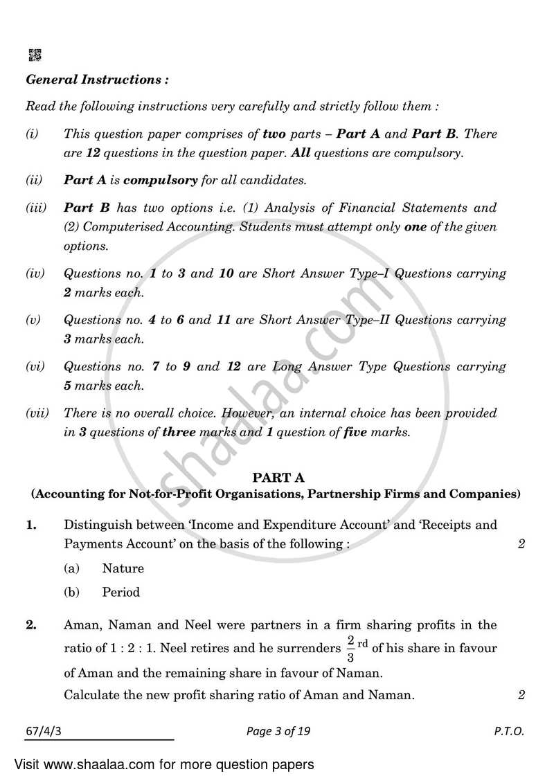 Accountancy 2021-2022 - CBSE 12th - Class 12 - CBSE (Central Board of Secondary Education) question paper with PDF download