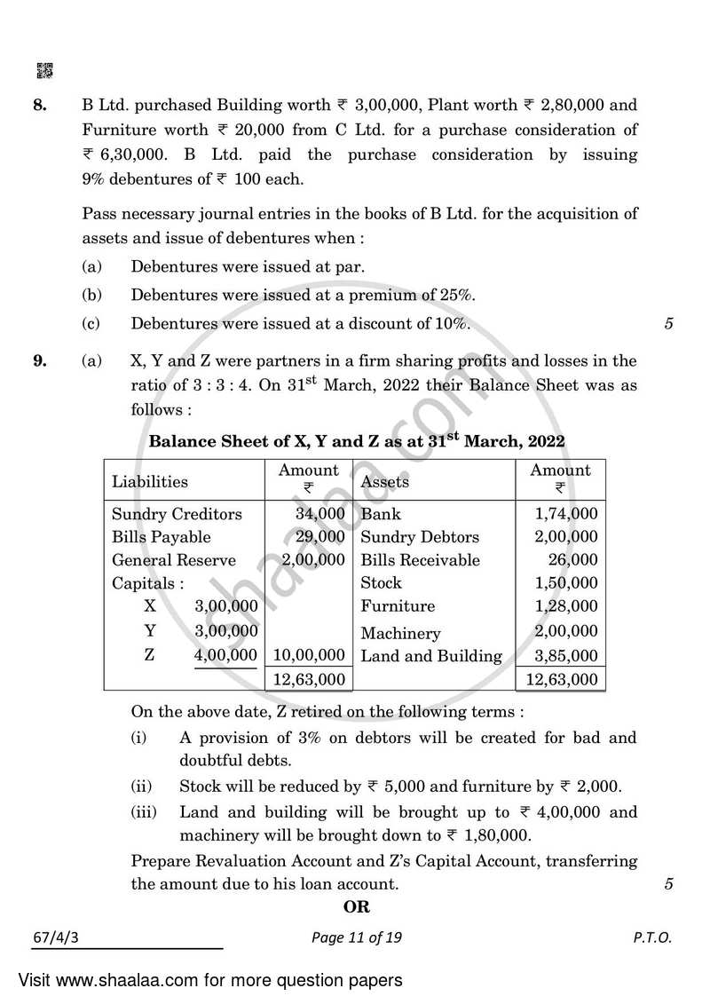 Accountancy 2021-2022 - CBSE 12th - Class 12 - CBSE (Central Board of Secondary Education) question paper with PDF download