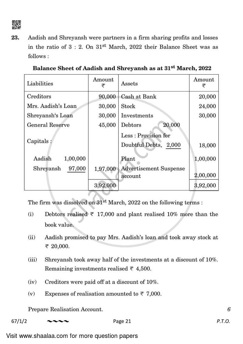 Accountancy 2022-2023 - CBSE 12th - Class 12 - CBSE (Central Board of Secondary Education) question paper with PDF download