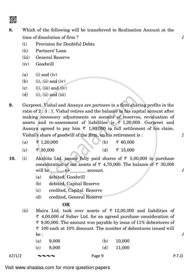 Accountancy 2022-2023 - CBSE 12th - Class 12 - CBSE (Central Board of Secondary Education) question paper with PDF download