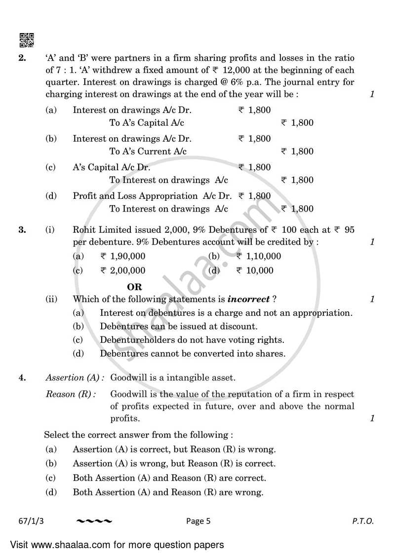 Accountancy 2022-2023 - CBSE 12th - Class 12 - CBSE (Central Board of Secondary Education) question paper with PDF download