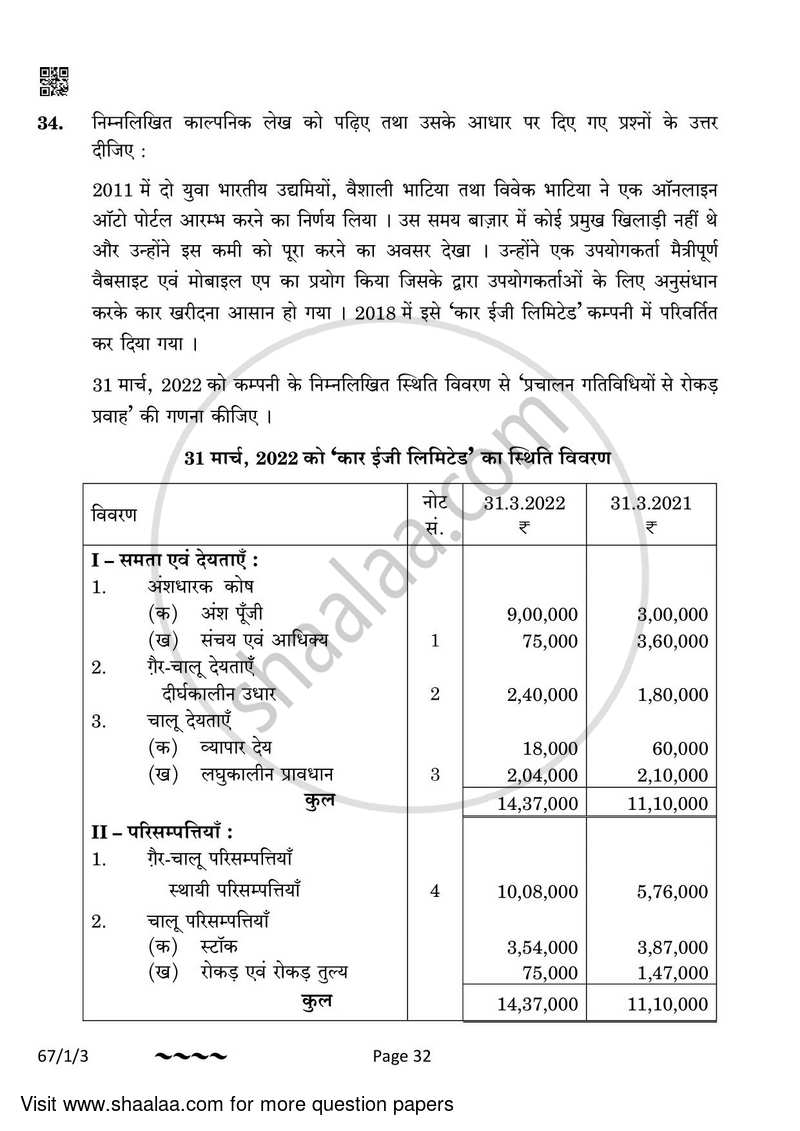 Accountancy 2022-2023 - CBSE 12th - Class 12 - CBSE (Central Board of Secondary Education) question paper with PDF download