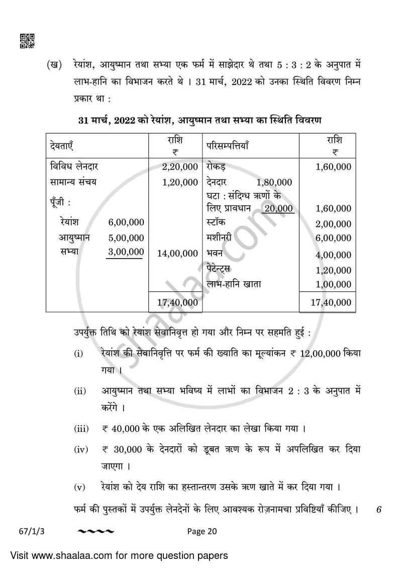 Accountancy 2022-2023 - CBSE 12th - Class 12 - CBSE (Central Board of Secondary Education) question paper with PDF download