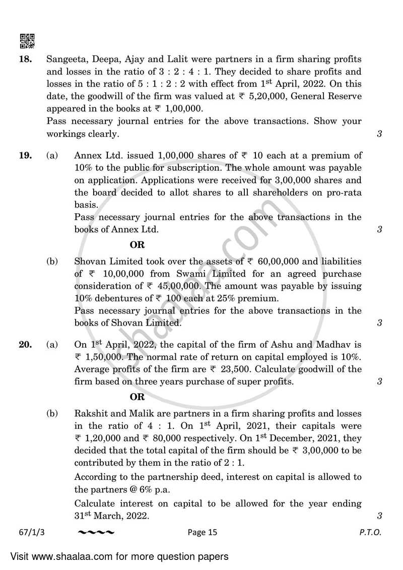 Accountancy 2022-2023 - CBSE 12th - Class 12 - CBSE (Central Board of Secondary Education) question paper with PDF download