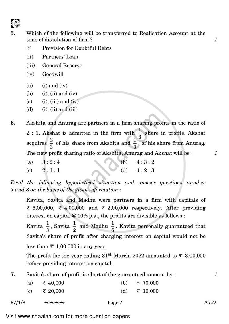 Accountancy 2022-2023 - CBSE 12th - Class 12 - CBSE (Central Board of Secondary Education) question paper with PDF download