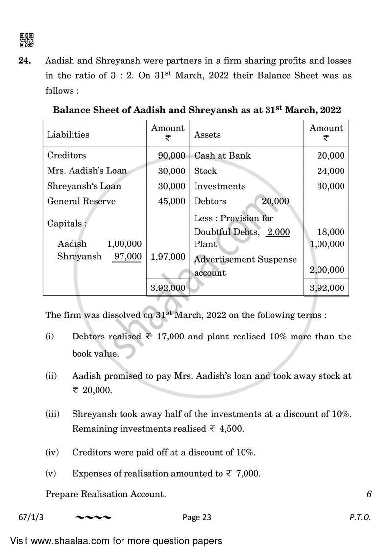Accountancy 2022-2023 - CBSE 12th - Class 12 - CBSE (Central Board of Secondary Education) question paper with PDF download