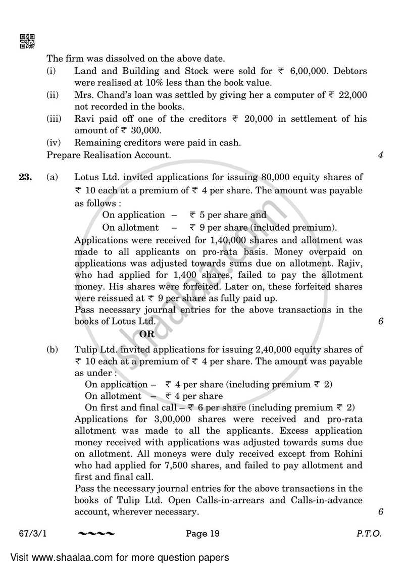 Accountancy 2022-2023 - CBSE 12th - Class 12 - CBSE (Central Board of Secondary Education) question paper with PDF download