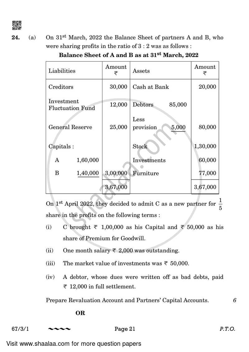 Accountancy 2022-2023 - CBSE 12th - Class 12 - CBSE (Central Board of Secondary Education) question paper with PDF download
