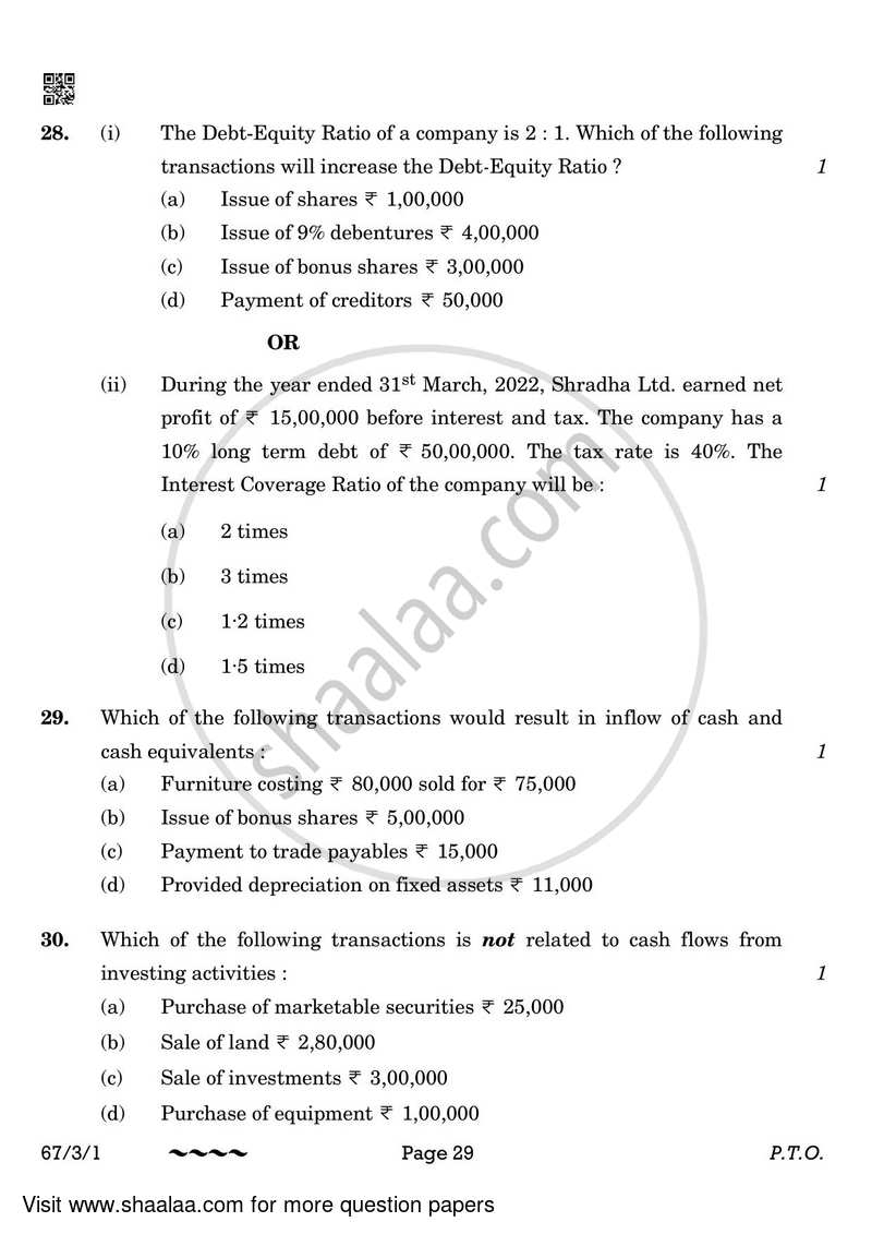 Accountancy 2022-2023 - CBSE 12th - Class 12 - CBSE (Central Board of Secondary Education) question paper with PDF download