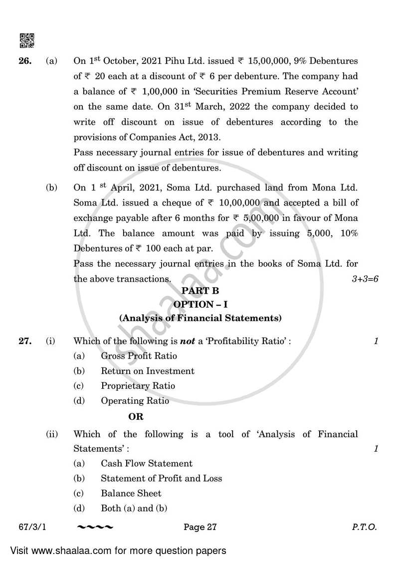 Accountancy 2022-2023 - CBSE 12th - Class 12 - CBSE (Central Board of Secondary Education) question paper with PDF download