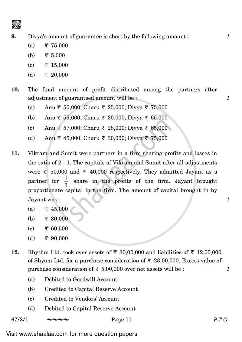 Accountancy 2022-2023 - CBSE 12th - Class 12 - CBSE (Central Board of Secondary Education) question paper with PDF download
