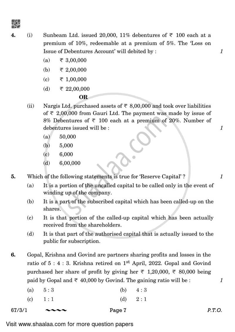 Accountancy 2022-2023 - CBSE 12th - Class 12 - CBSE (Central Board of Secondary Education) question paper with PDF download