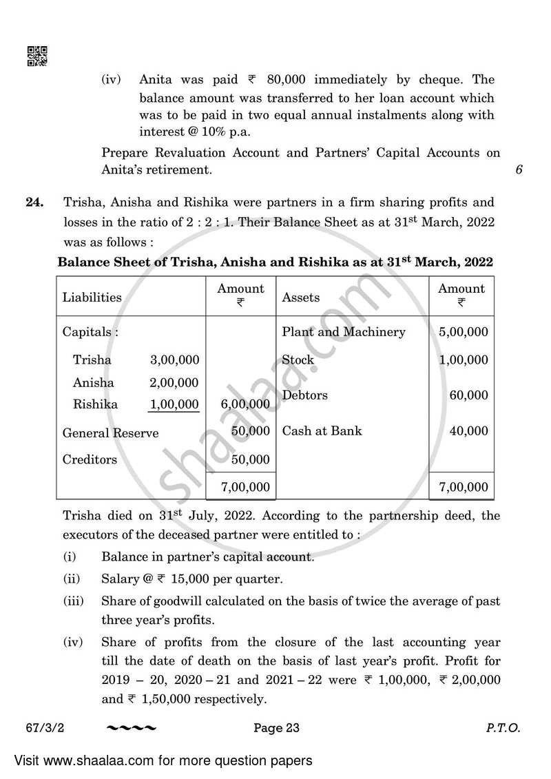 Accountancy 2022-2023 - CBSE 12th - Class 12 - CBSE (Central Board of Secondary Education) question paper with PDF download
