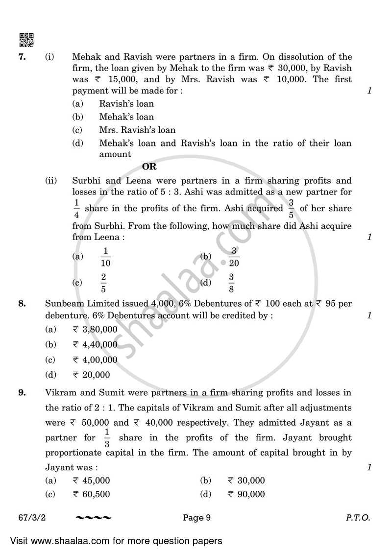 Accountancy 2022-2023 - CBSE 12th - Class 12 - CBSE (Central Board of Secondary Education) question paper with PDF download