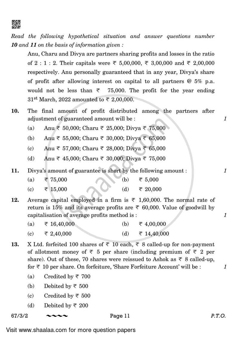 Accountancy 2022-2023 - CBSE 12th - Class 12 - CBSE (Central Board of Secondary Education) question paper with PDF download