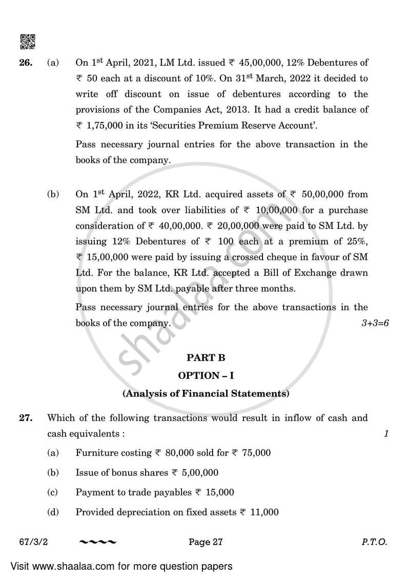 Accountancy 2022-2023 - CBSE 12th - Class 12 - CBSE (Central Board of Secondary Education) question paper with PDF download