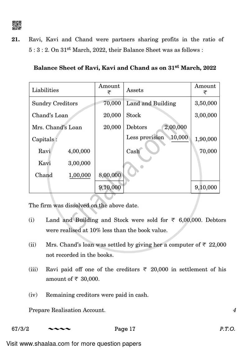Accountancy 2022-2023 - CBSE 12th - Class 12 - CBSE (Central Board of Secondary Education) question paper with PDF download