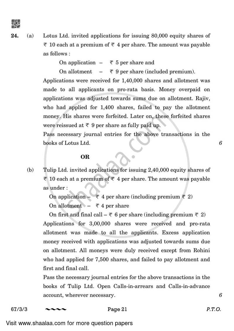 Accountancy 2022-2023 - CBSE 12th - Class 12 - CBSE (Central Board of Secondary Education) question paper with PDF download
