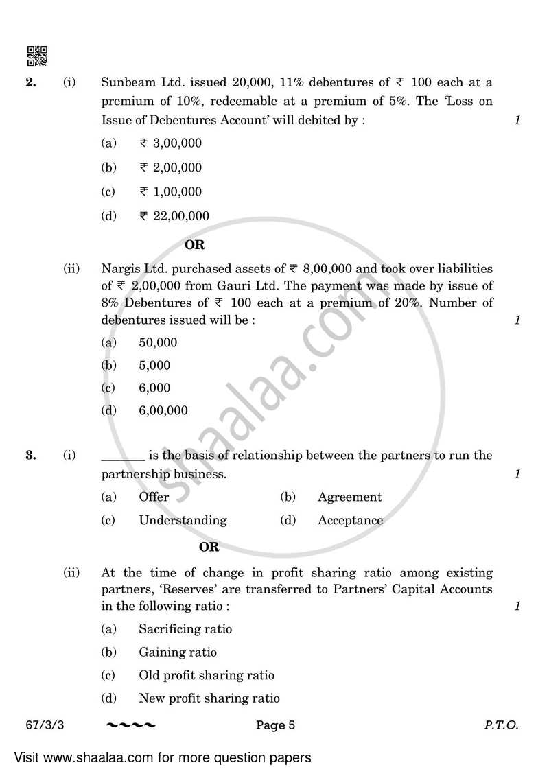 Accountancy 2022-2023 - CBSE 12th - Class 12 - CBSE (Central Board of Secondary Education) question paper with PDF download