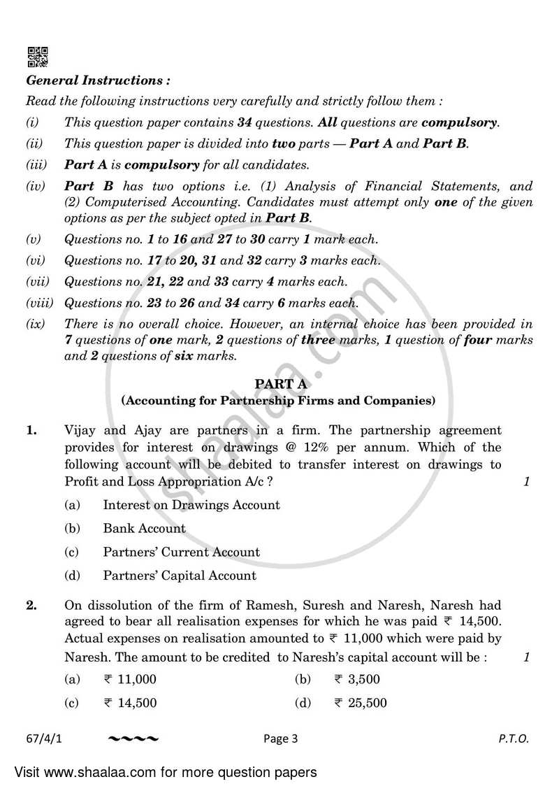 Accountancy 2022-2023 - CBSE 12th - Class 12 - CBSE (Central Board of Secondary Education) question paper with PDF download