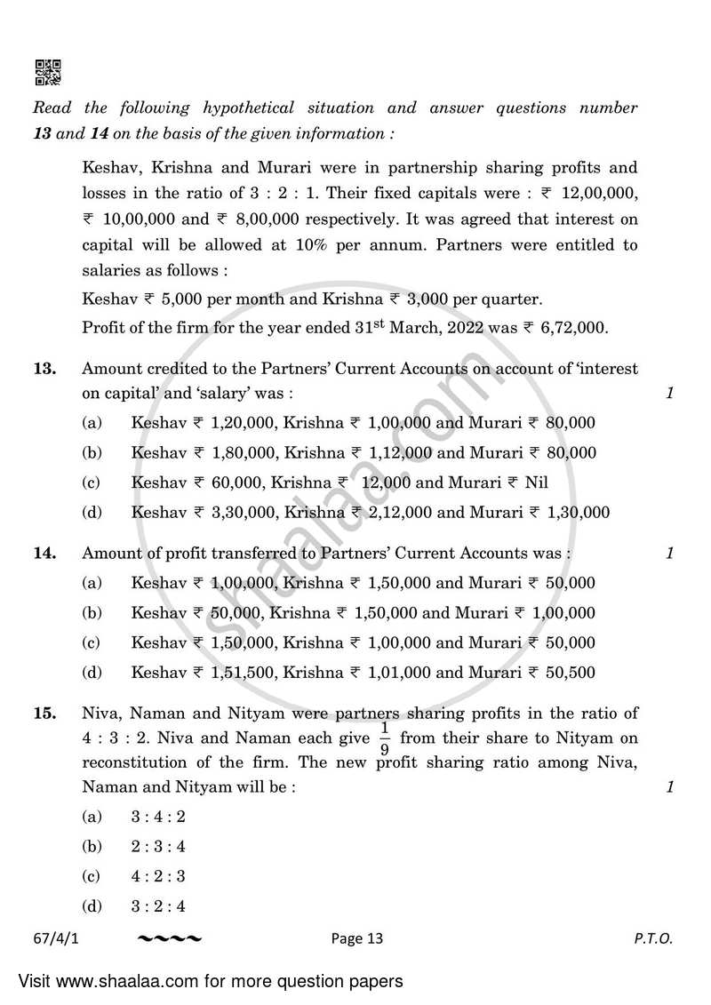 Accountancy 2022-2023 - CBSE 12th - Class 12 - CBSE (Central Board of Secondary Education) question paper with PDF download