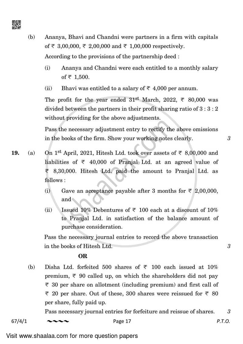 Accountancy 2022-2023 - CBSE 12th - Class 12 - CBSE (Central Board of Secondary Education) question paper with PDF download