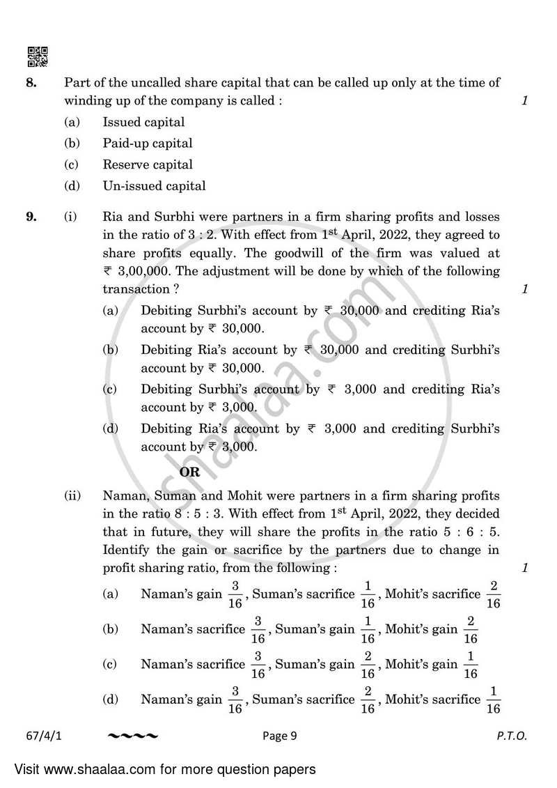 Accountancy 2022-2023 - CBSE 12th - Class 12 - CBSE (Central Board of Secondary Education) question paper with PDF download