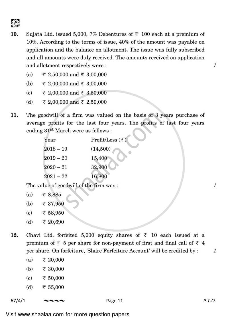 Accountancy 2022-2023 - CBSE 12th - Class 12 - CBSE (Central Board of Secondary Education) question paper with PDF download