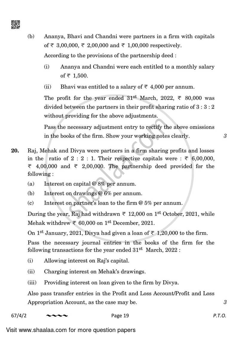 Accountancy 2022-2023 - CBSE 12th - Class 12 - CBSE (Central Board of Secondary Education) question paper with PDF download