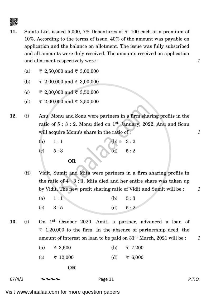 Accountancy 2022-2023 - CBSE 12th - Class 12 - CBSE (Central Board of Secondary Education) question paper with PDF download