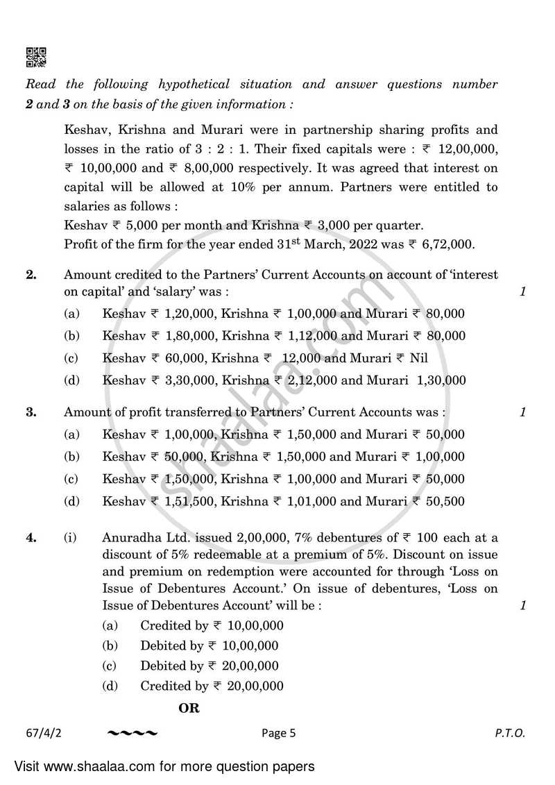 Accountancy 2022-2023 - CBSE 12th - Class 12 - CBSE (Central Board of Secondary Education) question paper with PDF download