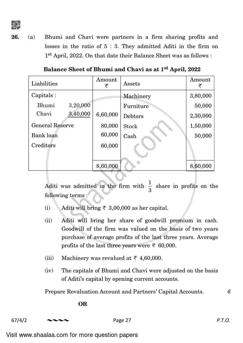 Accountancy 2022-2023 - CBSE 12th - Class 12 - CBSE (Central Board of Secondary Education) question paper with PDF download