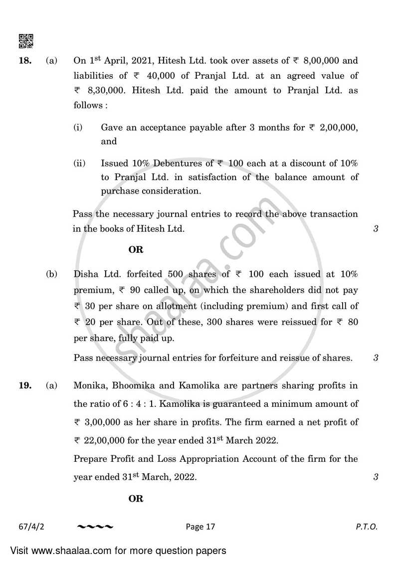 Accountancy 2022-2023 - CBSE 12th - Class 12 - CBSE (Central Board of Secondary Education) question paper with PDF download