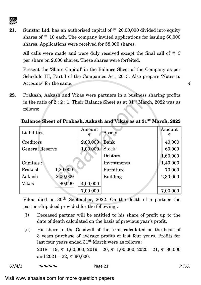 Accountancy 2022-2023 - CBSE 12th - Class 12 - CBSE (Central Board of Secondary Education) question paper with PDF download