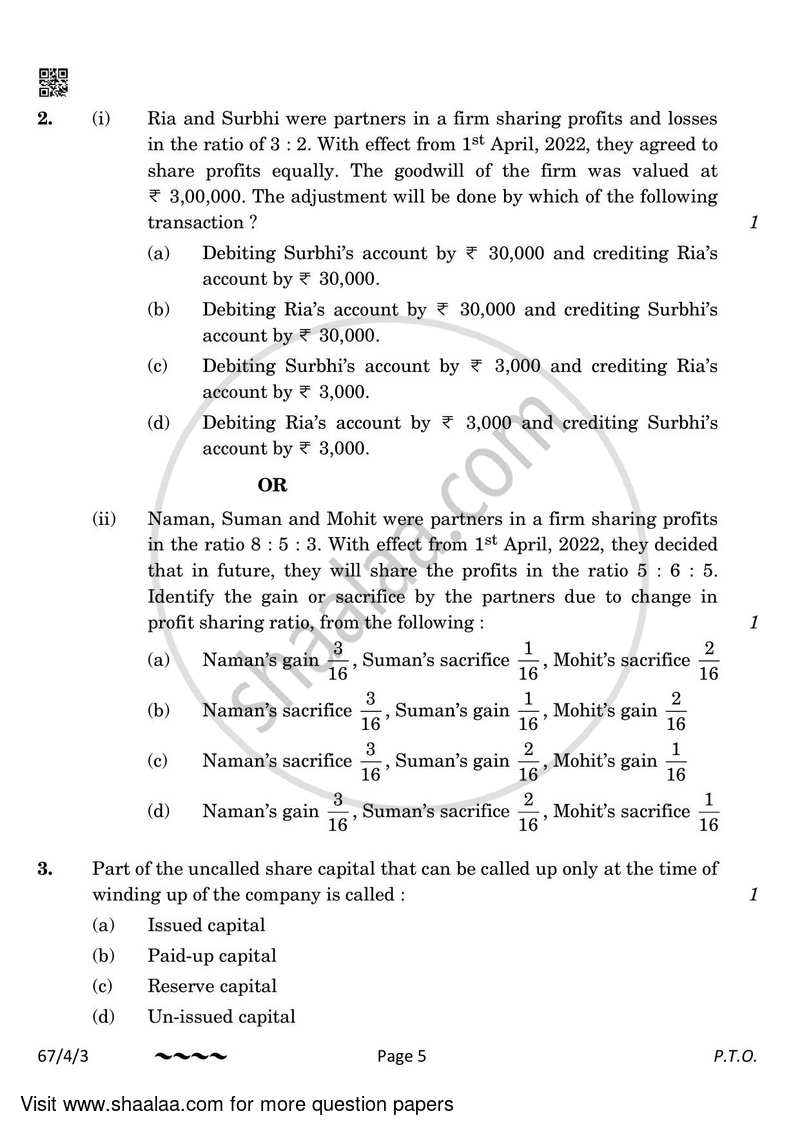 Accountancy 2022-2023 - CBSE 12th - Class 12 - CBSE (Central Board of Secondary Education) question paper with PDF download