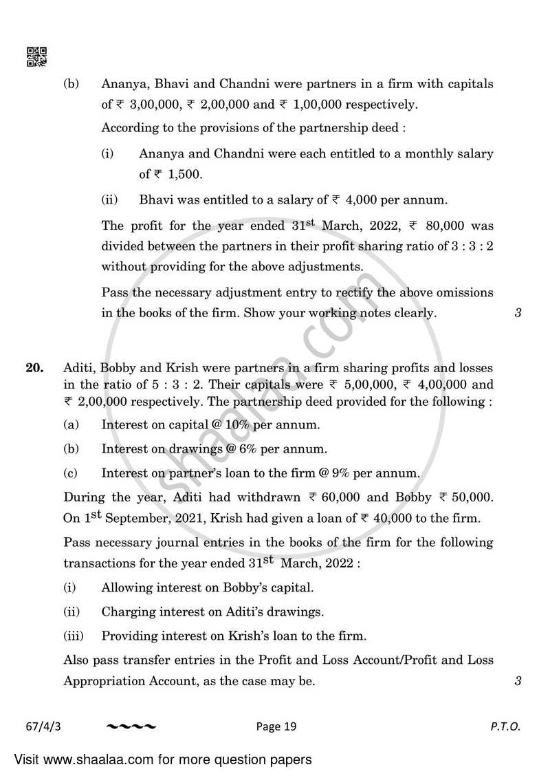 Accountancy 2022-2023 - CBSE 12th - Class 12 - CBSE (Central Board of Secondary Education) question paper with PDF download
