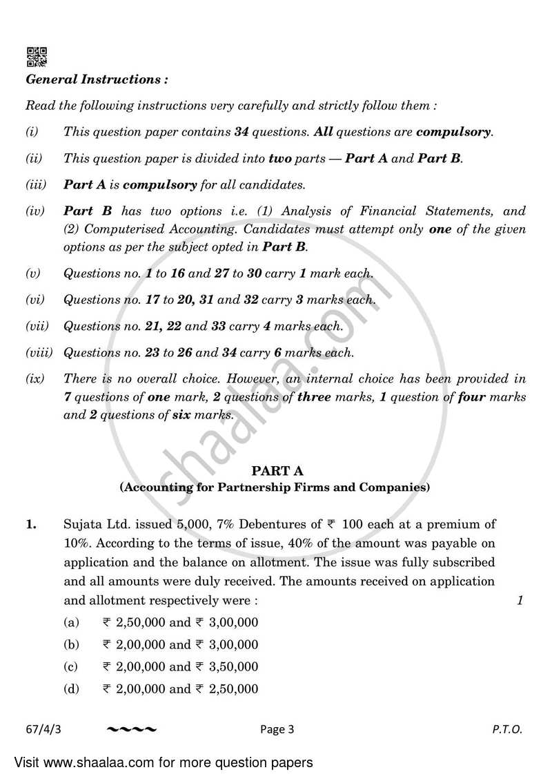 Accountancy 2022-2023 - CBSE 12th - Class 12 - CBSE (Central Board of Secondary Education) question paper with PDF download
