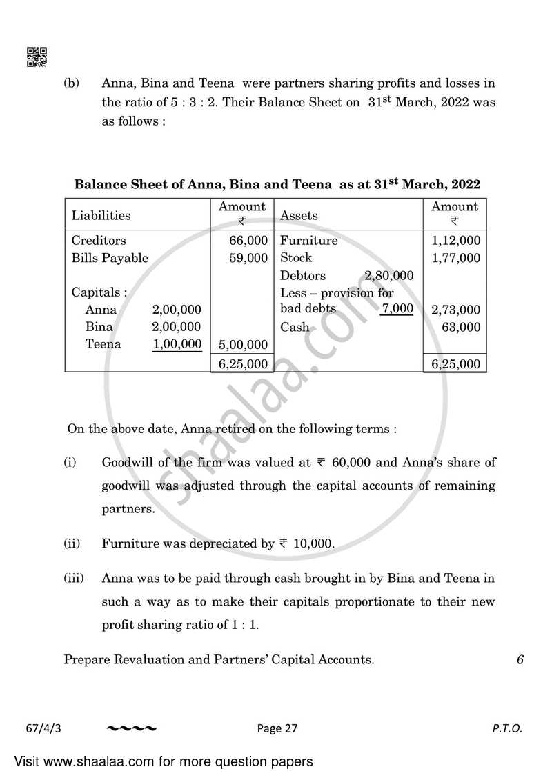 Accountancy 2022-2023 - CBSE 12th - Class 12 - CBSE (Central Board of Secondary Education) question paper with PDF download