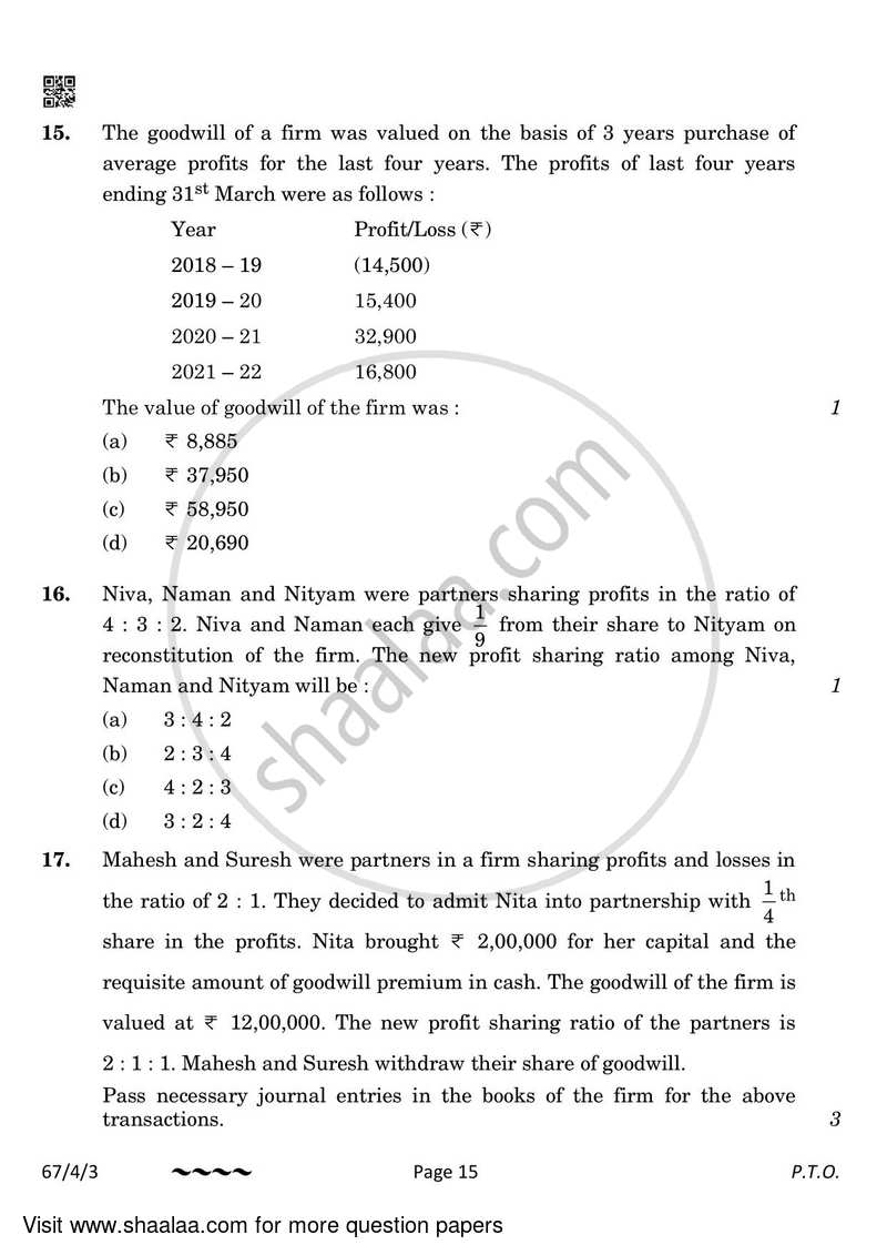 Accountancy 2022-2023 - CBSE 12th - Class 12 - CBSE (Central Board of Secondary Education) question paper with PDF download