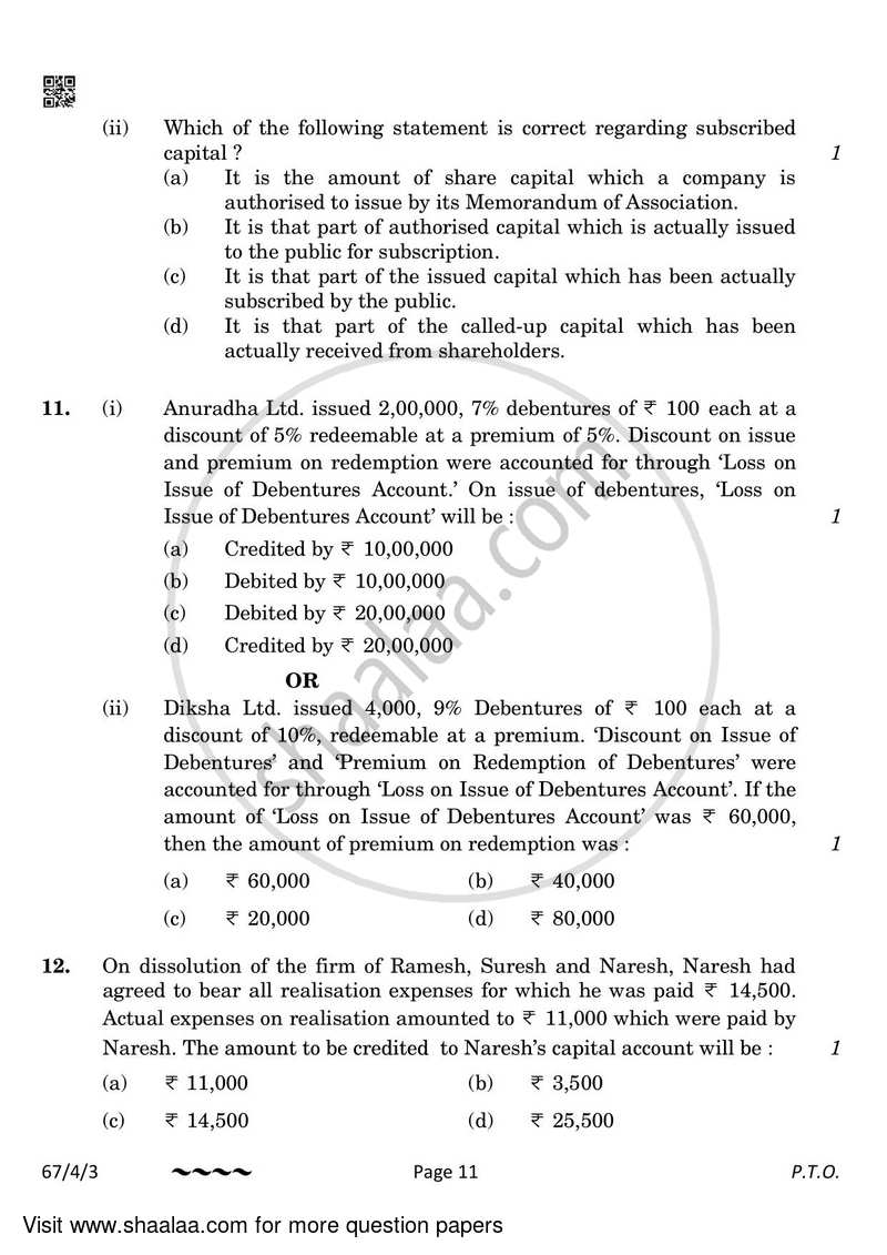 Accountancy 2022-2023 - CBSE 12th - Class 12 - CBSE (Central Board of Secondary Education) question paper with PDF download