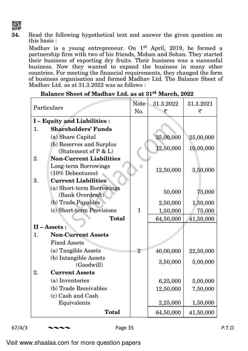 Accountancy 2022-2023 - CBSE 12th - Class 12 - CBSE (Central Board of Secondary Education) question paper with PDF download