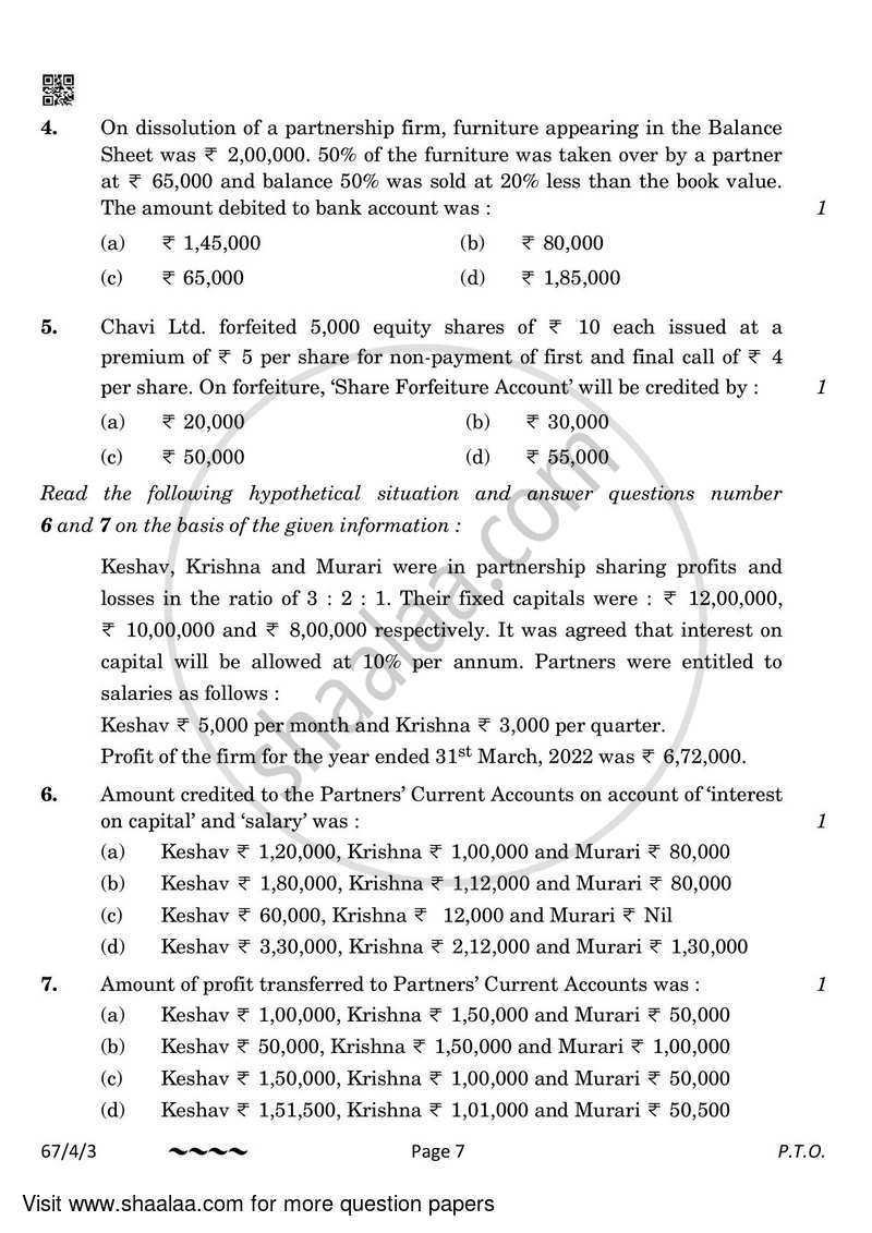 Accountancy 2022-2023 - CBSE 12th - Class 12 - CBSE (Central Board of Secondary Education) question paper with PDF download