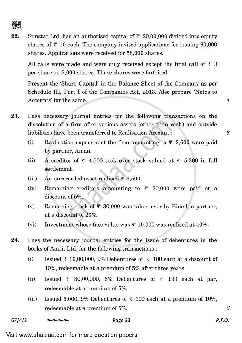 Accountancy 2022-2023 - CBSE 12th - Class 12 - CBSE (Central Board of Secondary Education) question paper with PDF download