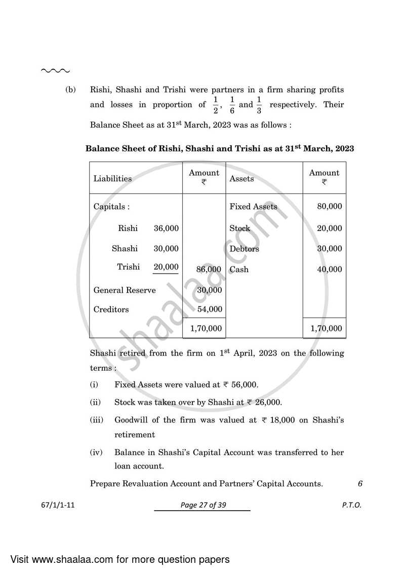 Accountancy 2023-2024 - CBSE 12th - Class 12 - CBSE (Central Board of Secondary Education) question paper with PDF download
