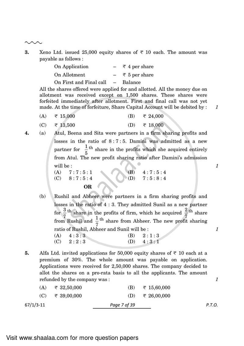 Accountancy 2023-2024 - CBSE 12th - Class 12 - CBSE (Central Board of Secondary Education) question paper with PDF download