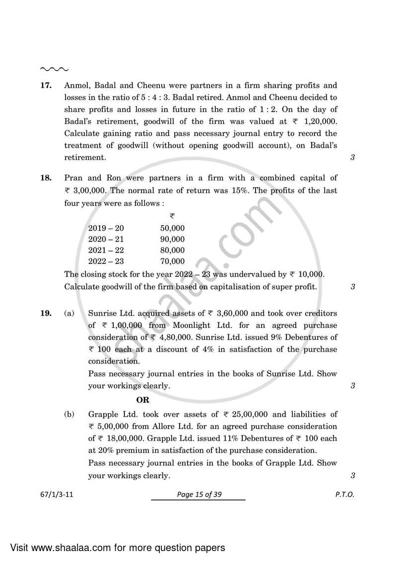 Accountancy 2023-2024 - CBSE 12th - Class 12 - CBSE (Central Board of Secondary Education) question paper with PDF download