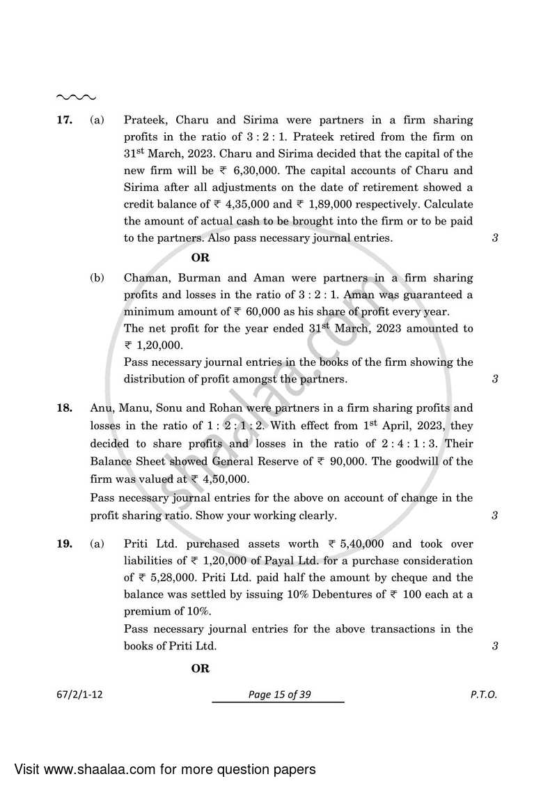 Accountancy 2023-2024 - CBSE 12th - Class 12 - CBSE (Central Board of Secondary Education) question paper with PDF download