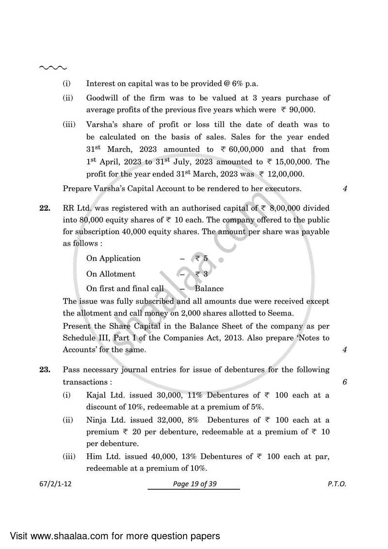 Accountancy 2023-2024 - CBSE 12th - Class 12 - CBSE (Central Board of Secondary Education) question paper with PDF download